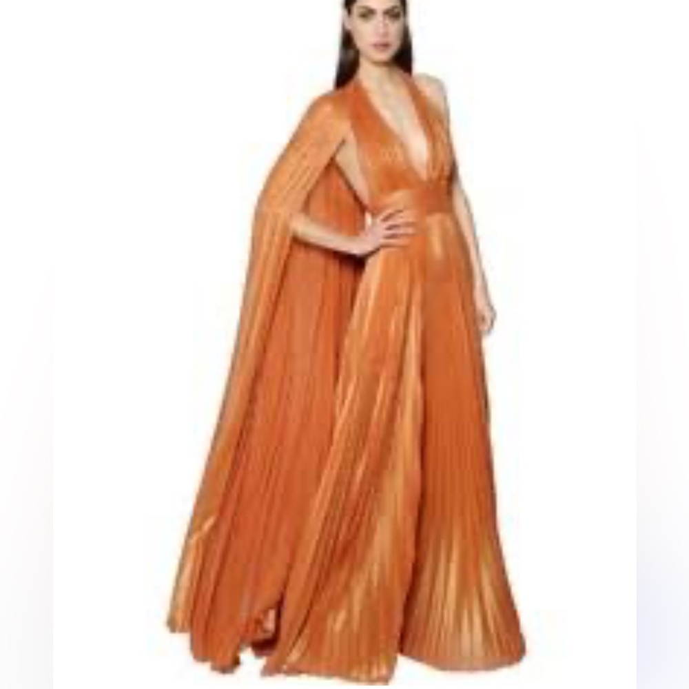 Elie Saab Orange Plisse Gown